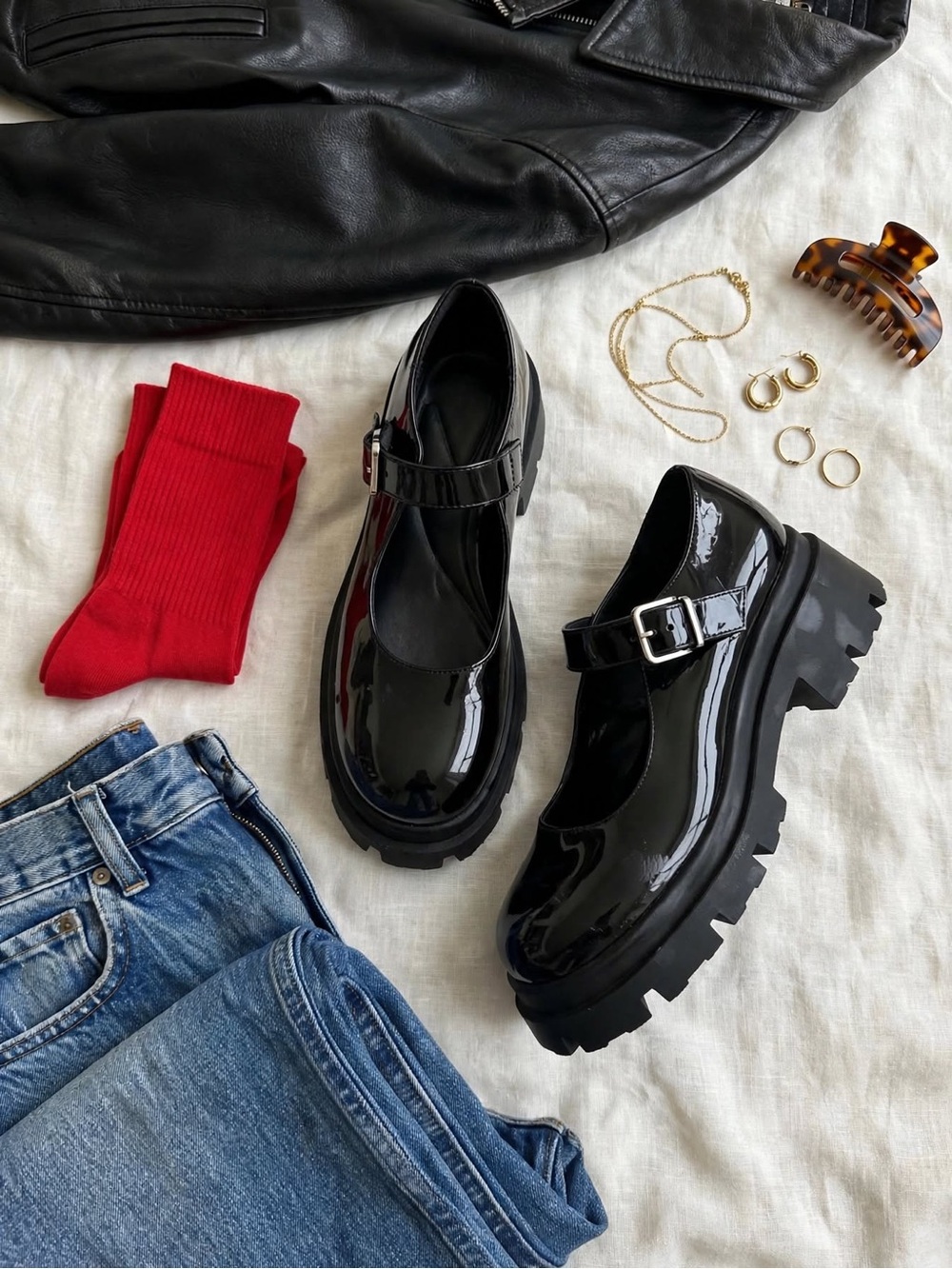 ZARA Patent Black Mary Jane Platform Mules with Buckle Strap